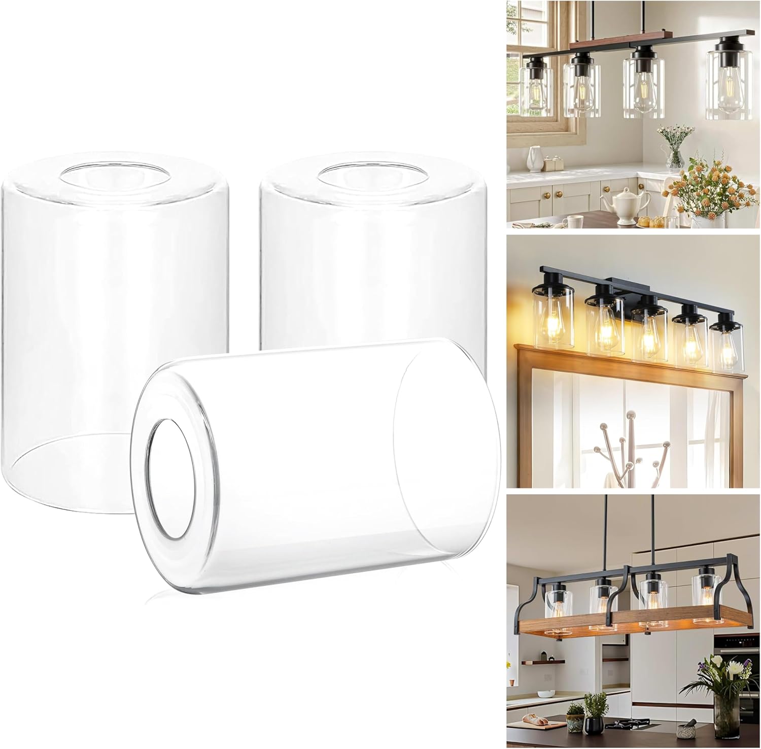 GO&SO 3 Pack Clear Glass Lamp Shade Replacement, 5.9" Height, 3.94" Diameter, 1.65" Fitter - Cylinder Glass Pendant Light Shades Only,High Transmittance for Chandelier Shades,Wall Sconces,Floor Lamps