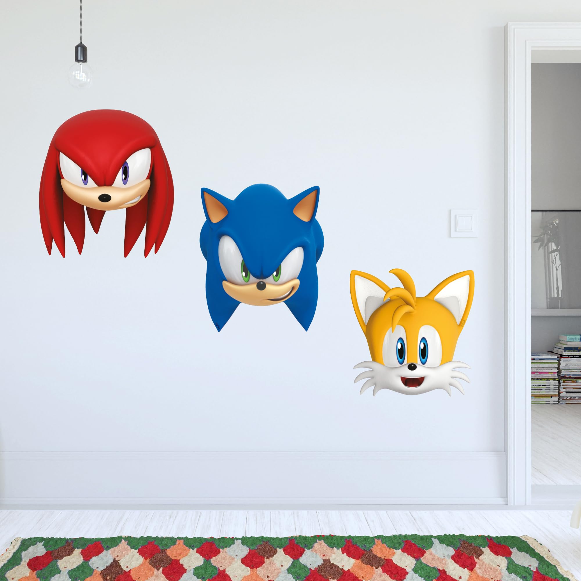 Themed Blue Sonic The Hedgehog Wall Sticker - Sonic Knuckles And Tails Heads Wall Art (60Cm Width X 25Cm Height)