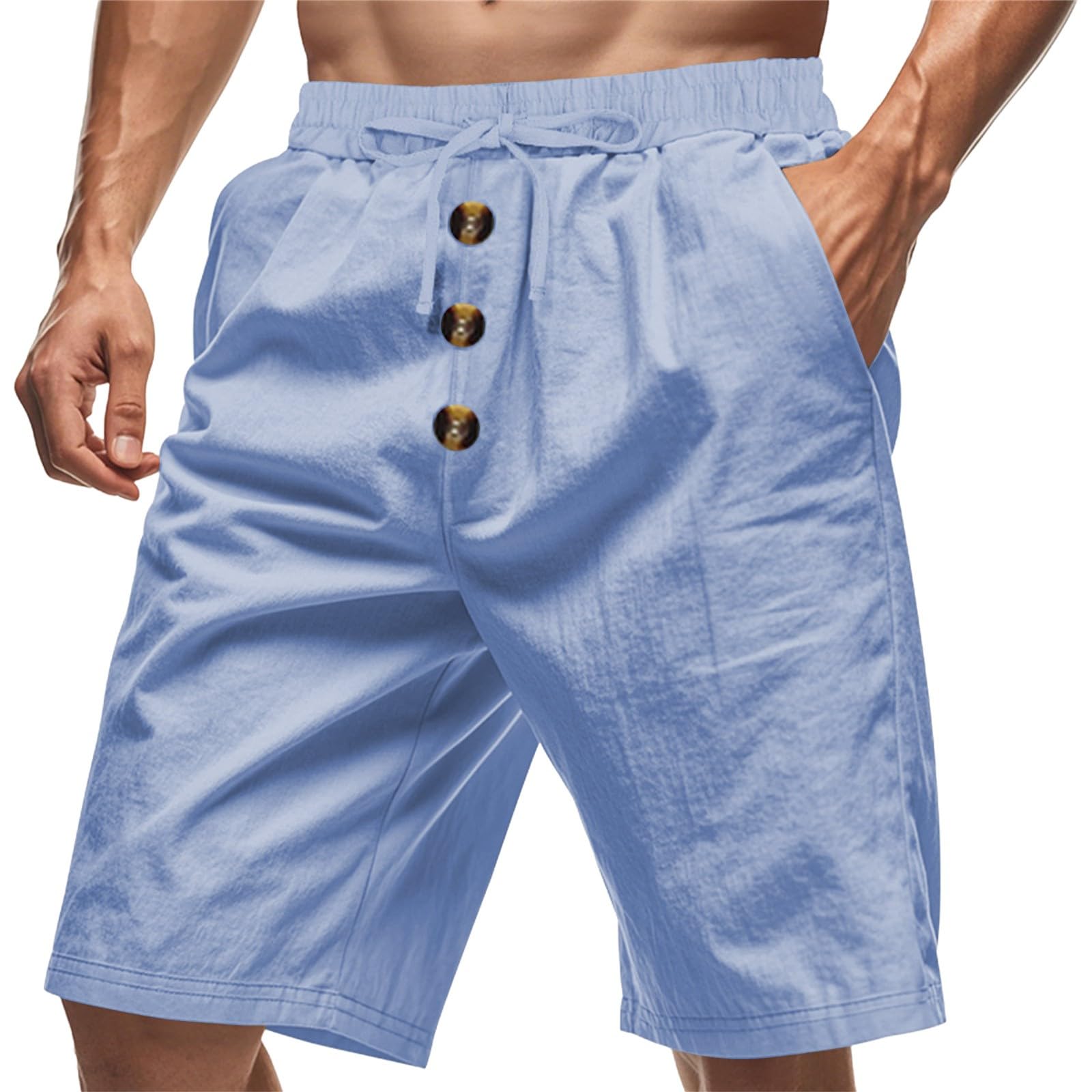 Pantaloni Corti Uomo Estivi Colorblock - Vita Media Con Coulisse E Tasche - Modello Casual Per Kickboxing E Sport - 2