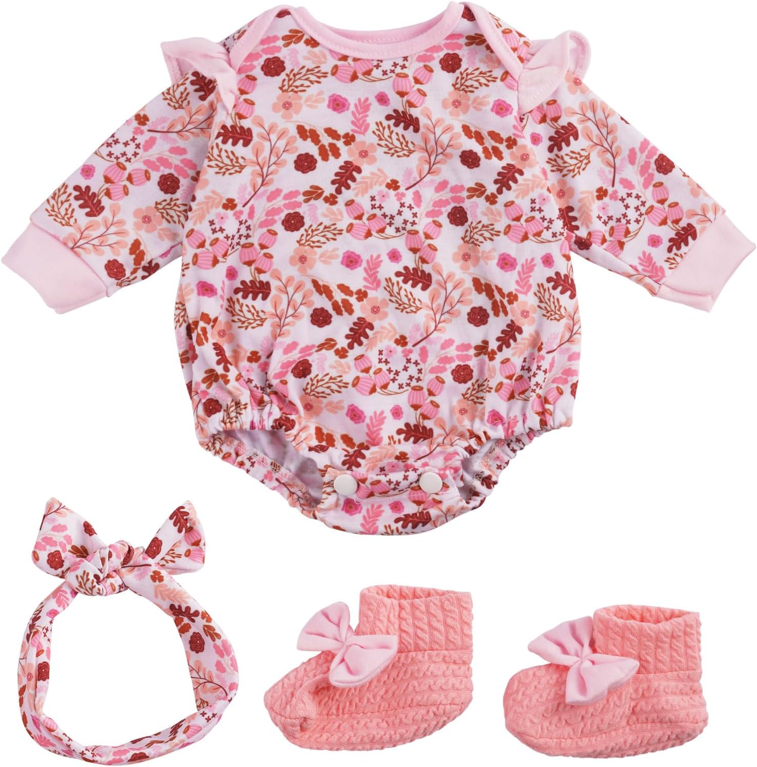 2 Sets 17-22 Inch Reborn Baby Doll Clothes, Flower & Cherry Pattern