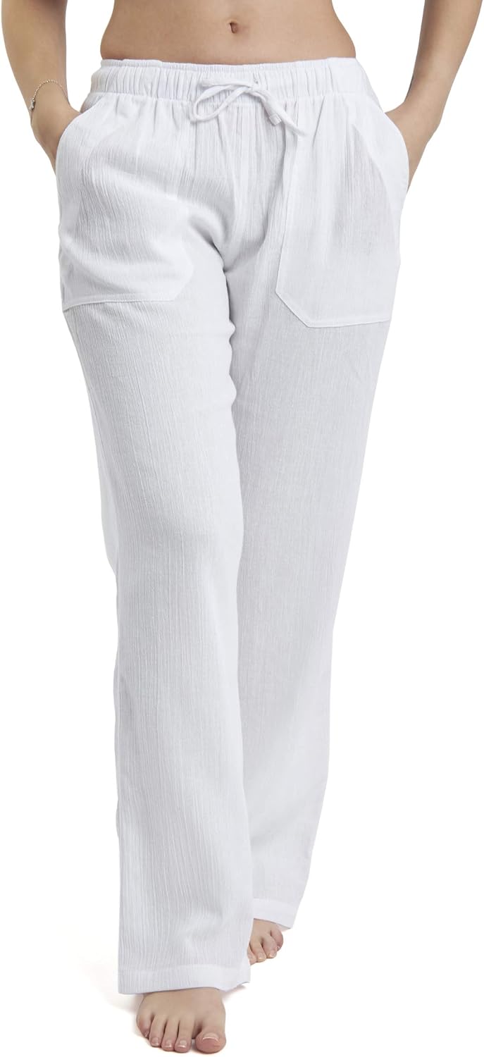 J CE Women's Cotton Gauze Low Waist Beach Pants with Pockets