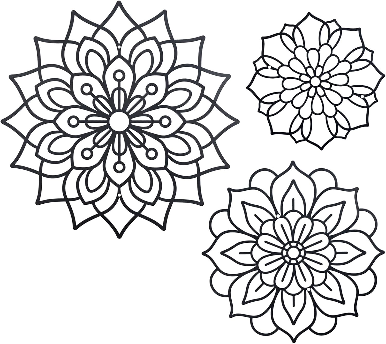 OYEFLY 3 Pieces Metal Flowers Wall Decoration,Flower Art Wall Decor Farmhouse Wall Decor (Black style2)