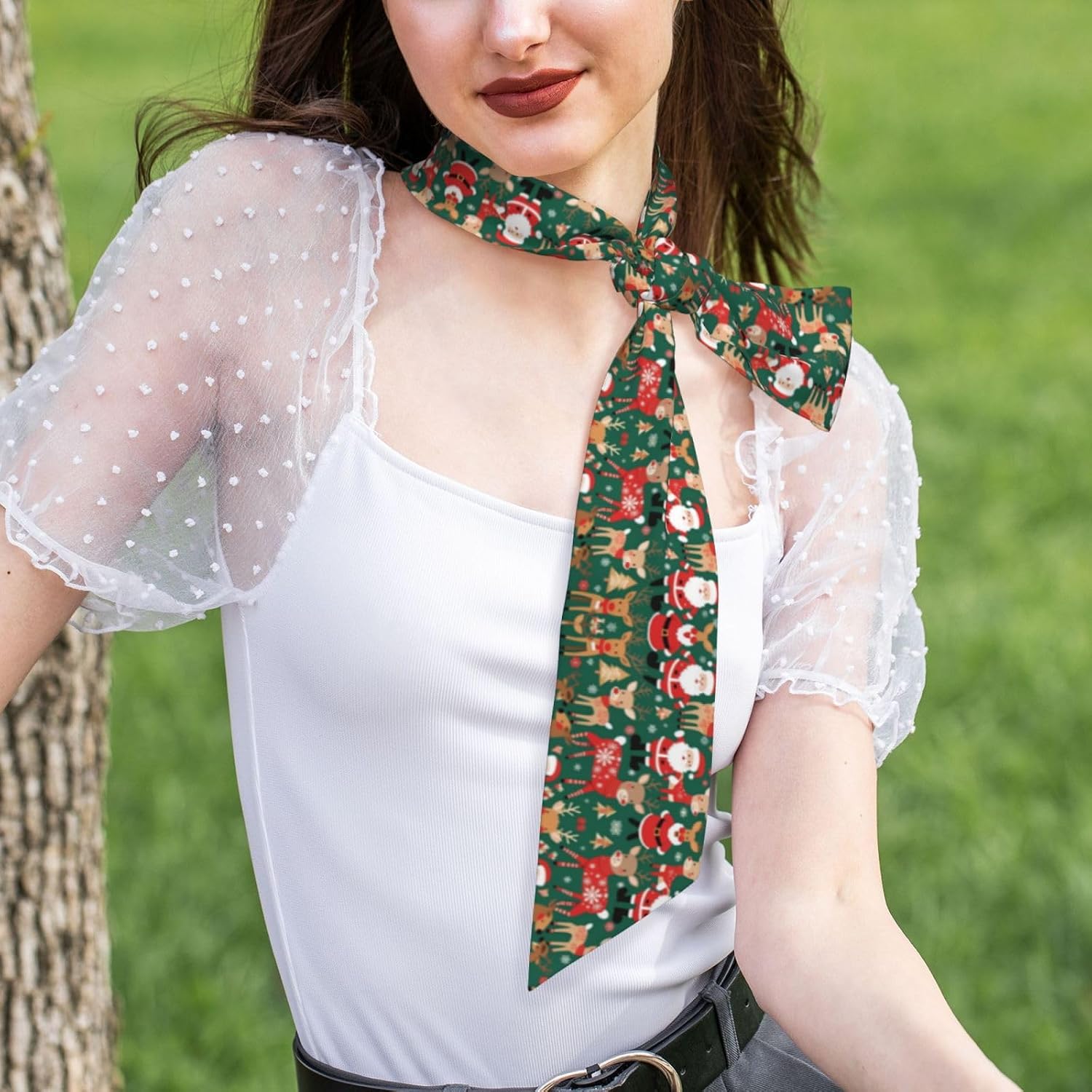 Santa Claus and Christmas deer Decorative long scarf, lightweight headband hood, and unique tie scarf, size 46.9 * 3.1 inches, stylish and practical image 4