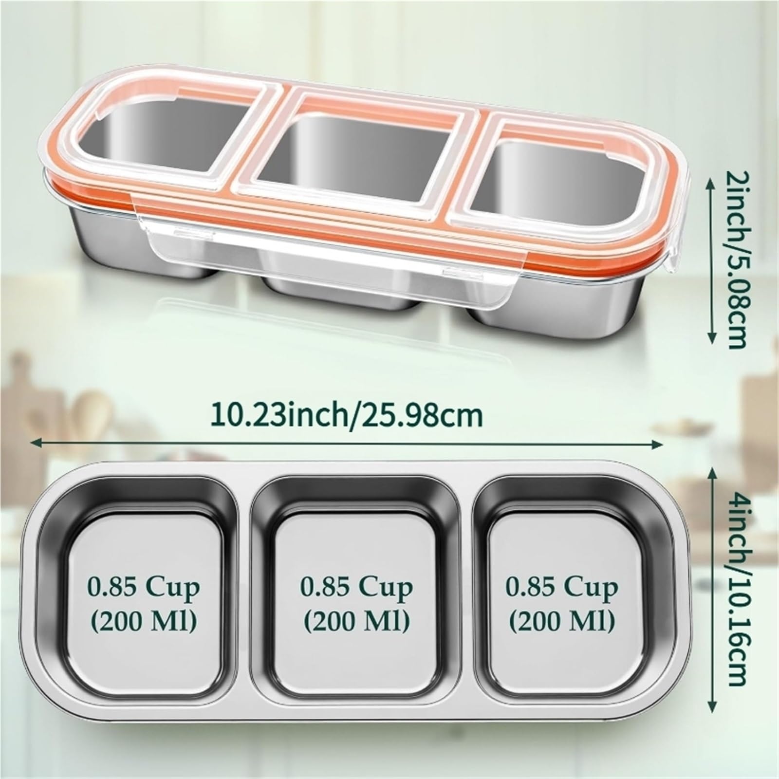 4 pz 304 Contenitori for Snack In Acciaio Inox A Prova di Perdite 3 Scomparti Bento Box for Adulti Scuola Lavoro Viaggio Pranzo Impilabile per Snack