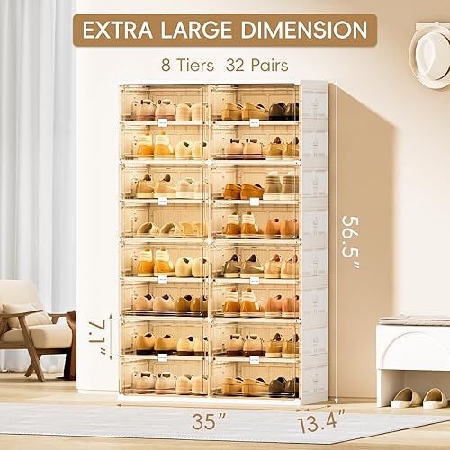 Miniatura 3 de JEKO&JEKO Zapatero plegable de 8 niveles para entrada de armario, caja de almacenamiento de zapatos plegable grande con puertas magnéticas para