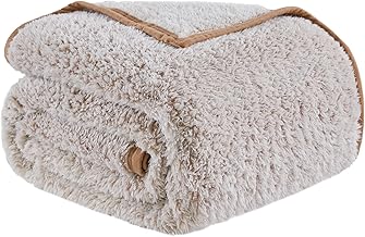 EMME Fluffy Warm Fleece Blanket, 127 x 152.4 cm, Ultra-Soft, Large, Warm Sherpa Blanket, Microfibre, Cosy Blanket for Sofa, Lightweight, Thick Reversible Blanket (Khaki)