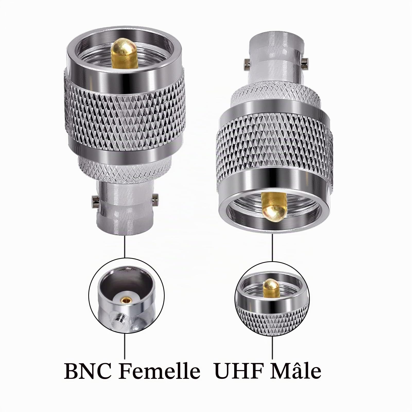 TUOLNK BNC Femelle vers UHF PL259 mâle Adaptateur coaxial RF SO239 mâle vers BNC Femelle connecteur coaxial pour câble d'extension 2 pièces