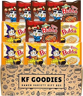 - Korean Ramen Variety Pack Gift Box (10 Count) – Spicy Buldak Noodle Assortment for Birthdays, College Care Packages, Office Snacks, and Gift Baskets