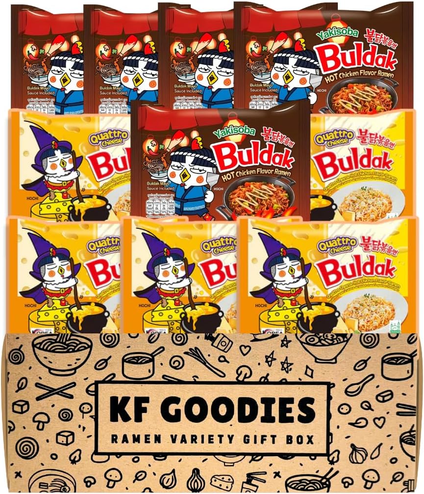 - Korean Ramen Variety Pack Gift Box (10 Count) – Spicy Buldak Noodle Assortment for Birthdays, College Care Packages, Office Snacks, and Gift Baskets