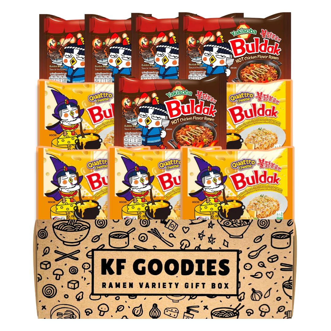 - Korean Ramen Variety Pack Gift Box (10 Count) – Spicy Buldak Noodle Assortment for Birthdays, College Care Packages, Office Snacks, and Gift Baskets