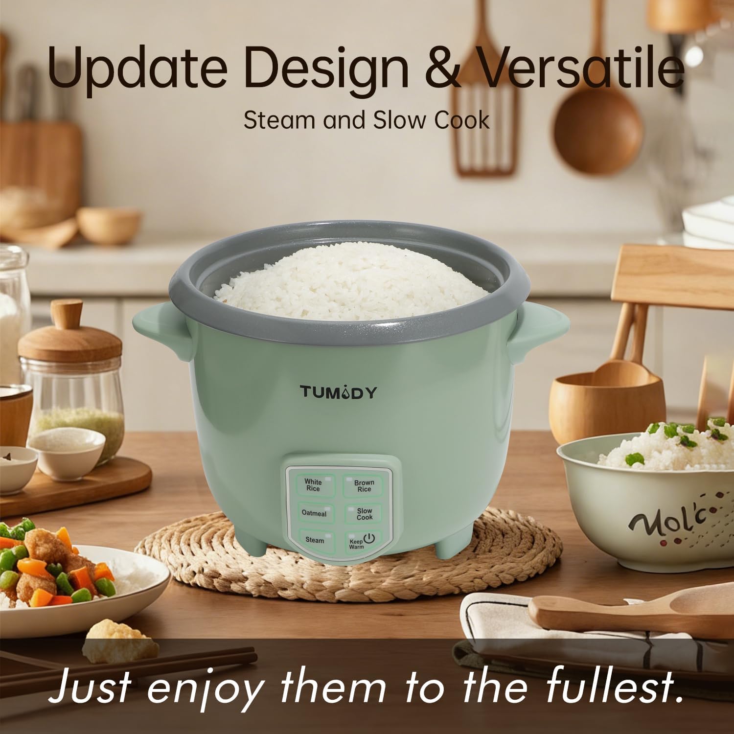 3 Cups Rice Cooker Small, 6-Cup Cooked, Rice Maker with Steamer Tray, Green