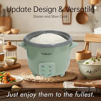3 Cups Rice Cooker Small, 6-Cup Cooked, Rice Maker with Steamer Tray, Green