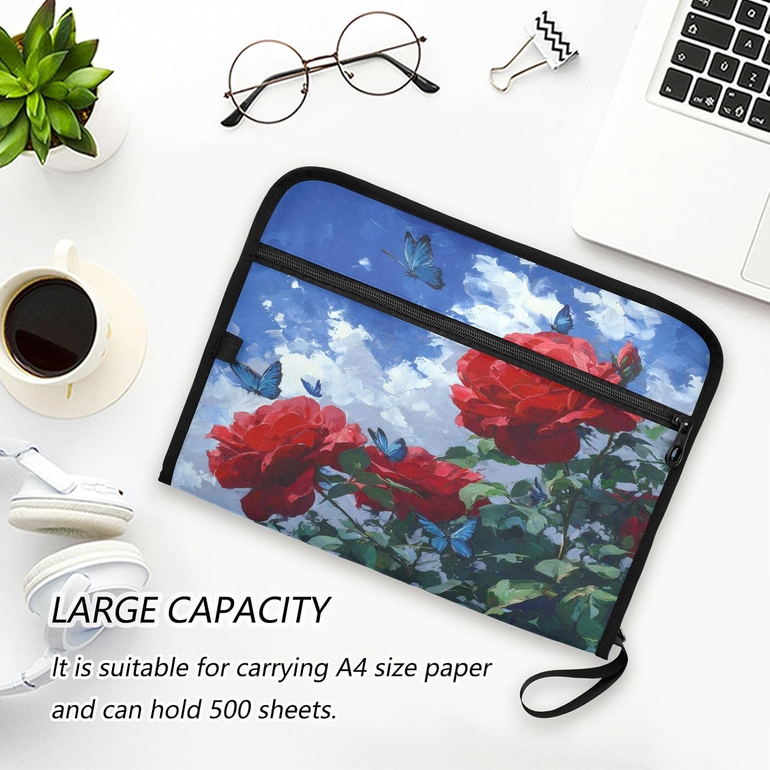 Rose and Blue Sky Expanding File Organizer with 13 Pockets Accordion File Folders with Labels,Portable Document Paper Bill Receipt Organizer,Home College School Office Supplies, Letter Size