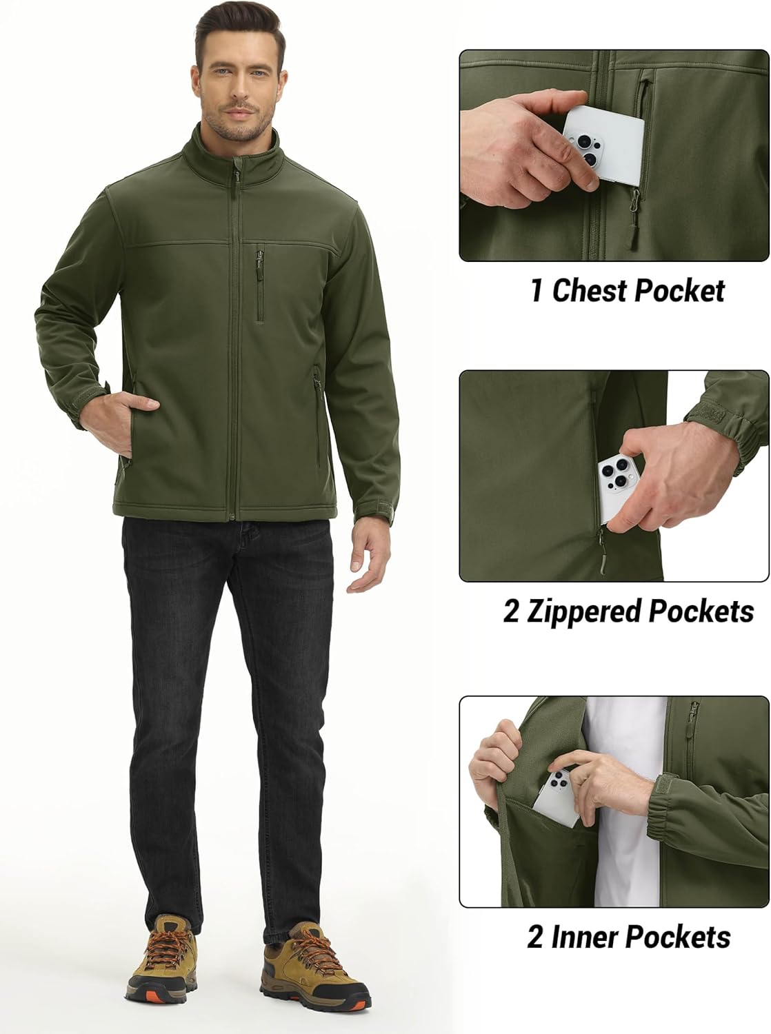 TACVASEN Men's Lightweight Softshell Jacket Fleece Lined Waterproof Tactical Rain Zip Up Winter Coat Windbreaker Casual - Image 5