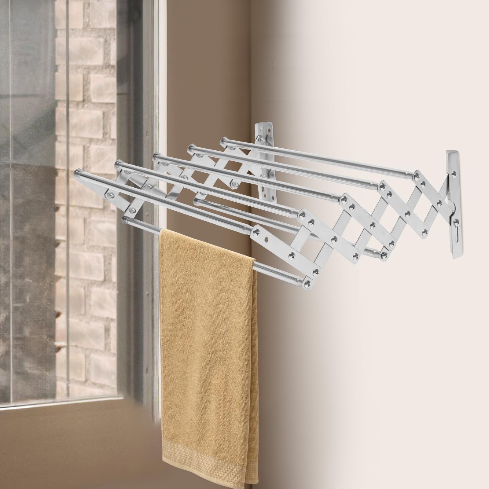 Séchoir à linge mural extensible 42 à 80 cm en acier inoxydable avec 7 barres, pour buanderie, salle de bain