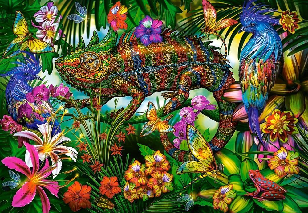 CASTORLAND 1500 Piece Jigsaw Puzzles, Color Competition, Chameleon, Animal Puzzles, Colorful Flowers, Adult Puzzle, Castorland C-152162-2