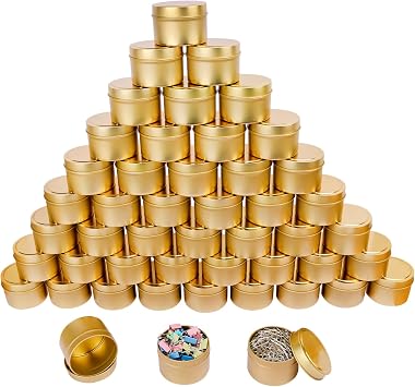 GENHAKON 48 Packs 4 oz Golden Candle Tins, Bulk Candle Making Tins, Candle Jars, Candle Containers for Making Candles