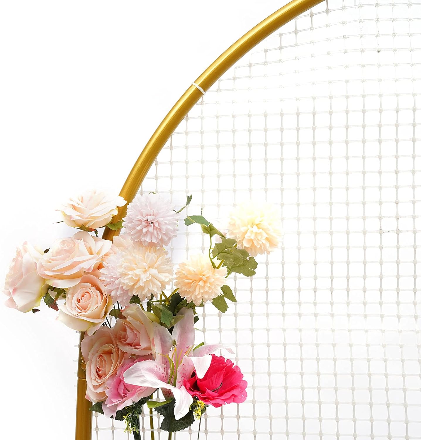 CNCEST Gold Mesh Metal Wedding Arch Artificial Flower Arch Decor Metal Wedding Archway Wrought Iron Backdrop Frame for Wedding Party Home Decoration (Gold-2x1.2m)