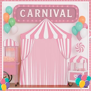 Breling 4 Pcs Carnival Circus Decor Backdrop Tent with Canopy, Pink White