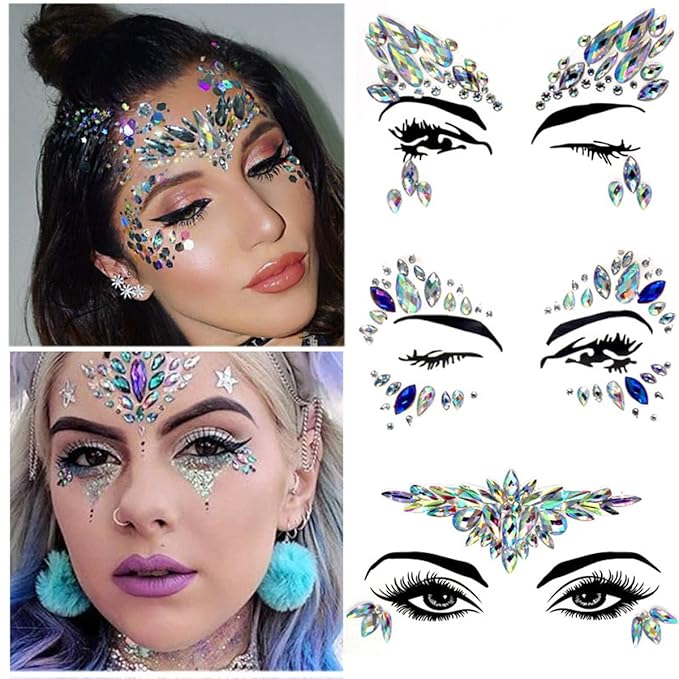 GULELAYAR Rhinestone Gem Stickers for Face, 3 Sets