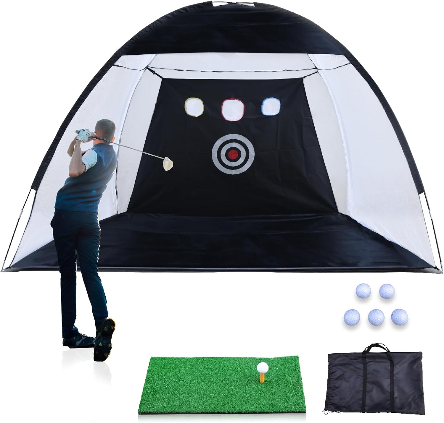 10x7ft Golf Practice Net and Mat, Golf Hitting Nets Golf Driving Net with Target/Mat/Balls/Tee/Bag for Backyard Home Driving Training Swing Indoor/Outdoor