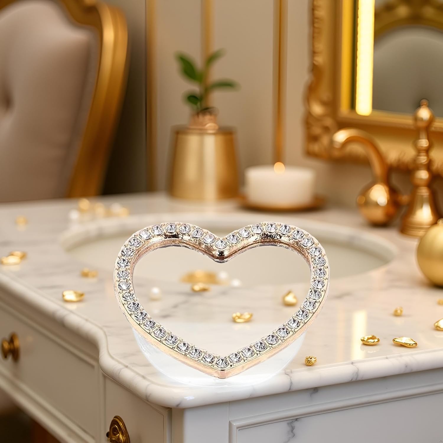 1 Pcs Makeup Mirror for Phone, Stick-on Make up Mirror Heart Phones Case Charm Mobile Phone Backing Mirror Charm Acrylic Decor(5.5cm×4.5cm)
