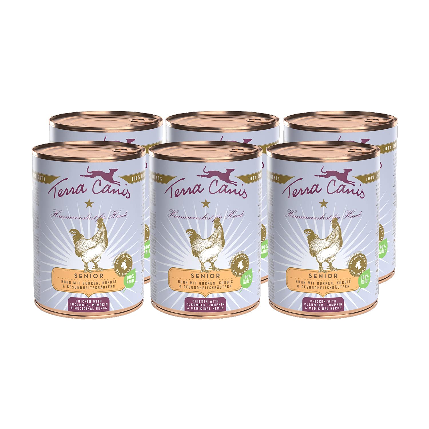 Terra Canis Huhn mit Gurke & Kürbis, Senior Nassfutter für Hunde, 6x400g | 100% Lebensmittelqualität aller Rohstoffe, mit Gesundheitskräutern, altersgerechte Rezeptur, allergen- und getreidearm