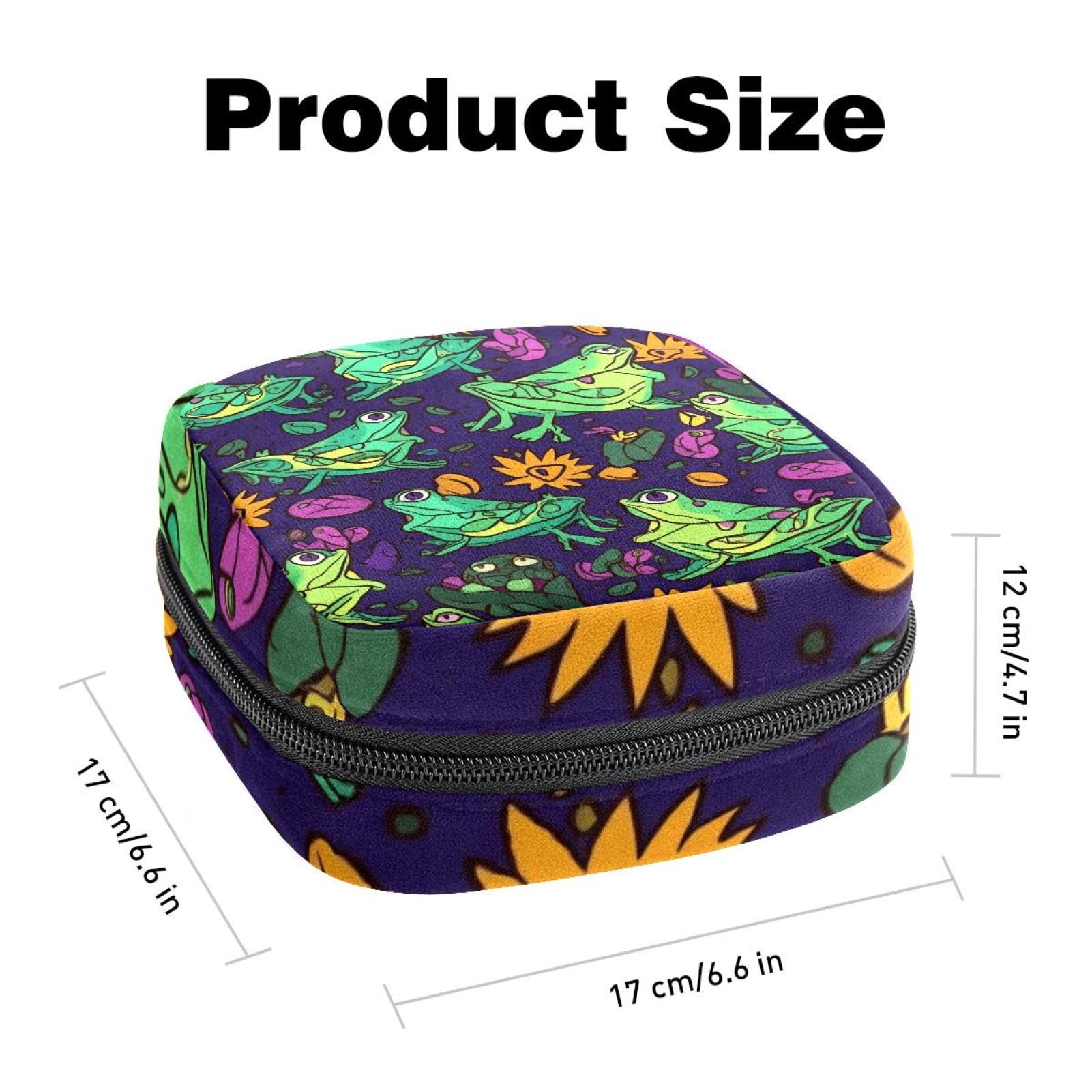 Period Bags for School, Sanitary Napkin Storage Bag for Feminine Pads, Funny Green Frog Purple Ladies Menstrual Cup Pouch Sanitary Pads Organizer