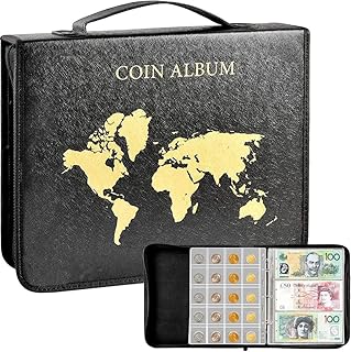 200 Pockets Coins Collecting Album & 30 Sleeves Paper Money Display Storage Case,Coin Collection Book Holder for Coin Curr...