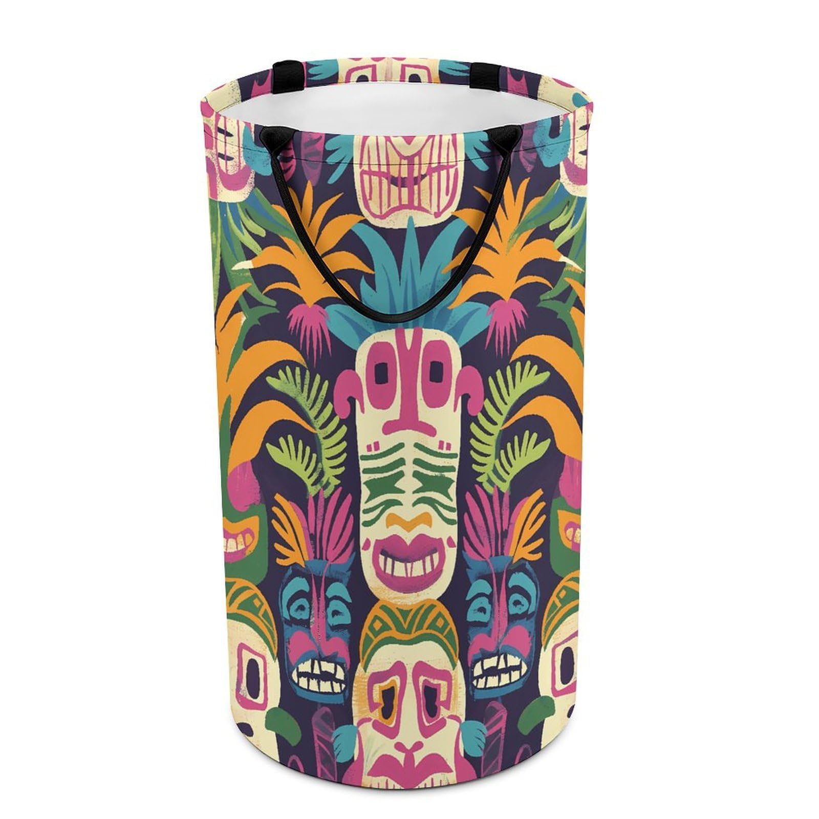 Fodpand Style Aloha Tiki Pattern1 Laundry Basket With Handle Foldable Laundry Hamper Narrow Laundry Bag For Bedroom, Bathroom, Laundry Room 15.7X27.2 In