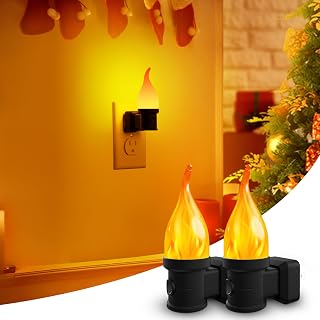 KINDEEP Christmas Night Light Plug Into Wall, Flickering Flame Night Light Plug with Dusk to Dawn Sensor, 3 Modes, Flameless Candle Nightlight for Christmas Decorations Indoor, Xmas Bedroom (2 Pack)