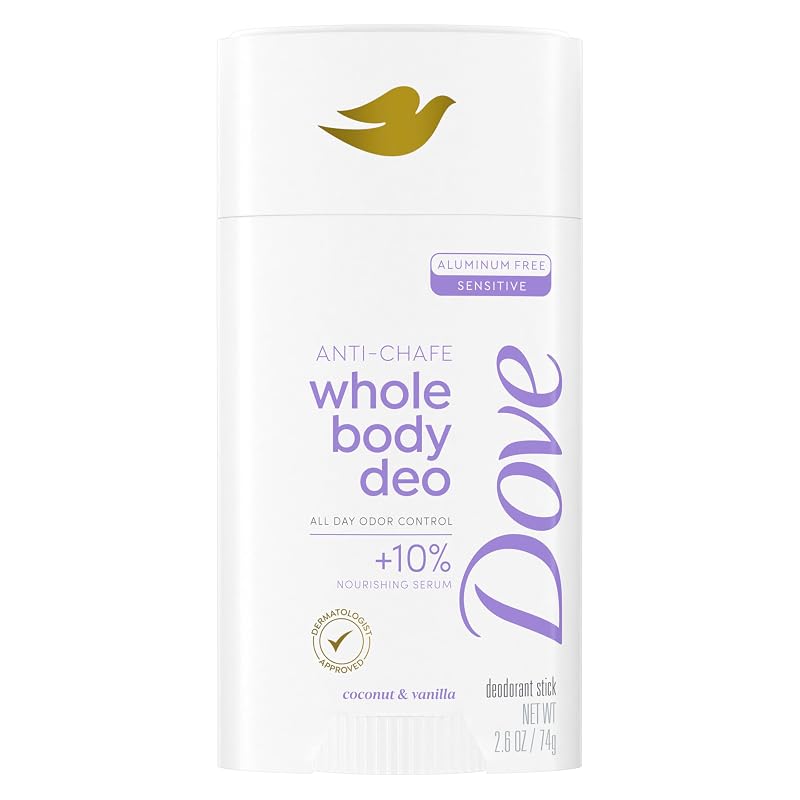 Desodorante em bastão Dove Whole Body Deo sem alumínio, Coco e Baunilha, 74 g