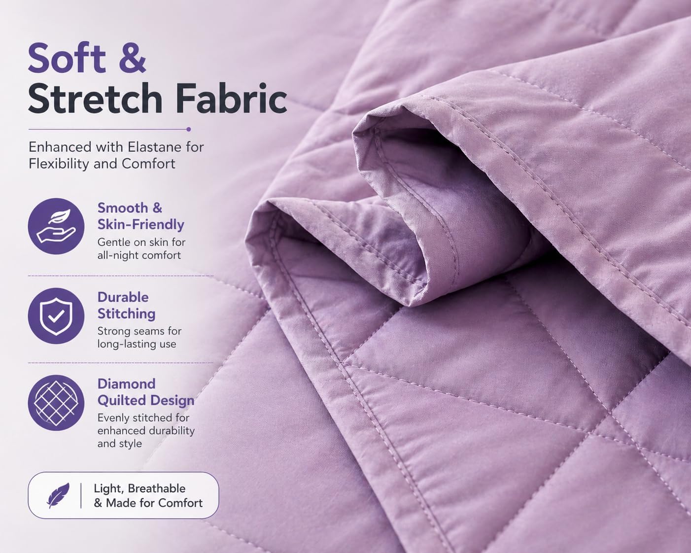 EVOLIVE Cooling Quilt, Diamond Quilted Elastane Lightweight Comforter, Reversible Breathable Soft All Season Bedspread with Elastane (Purple, Full/Queen)