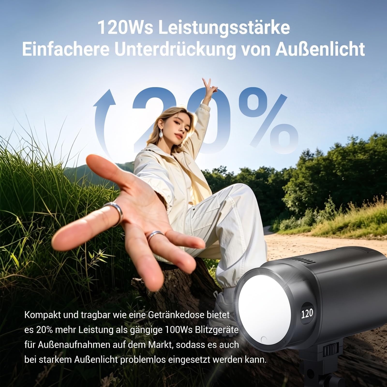 NEEWER 120Ws 2,4G TTL Outdoor Blitzgerät, kompatibel mit Godox, 1/8000s HSS Tragbares Studio Monolight mit Einstelllicht / 3000mAh Akku / 420 Blitze / 1,5s Blitzladezeit für Fotoshootings, Q120