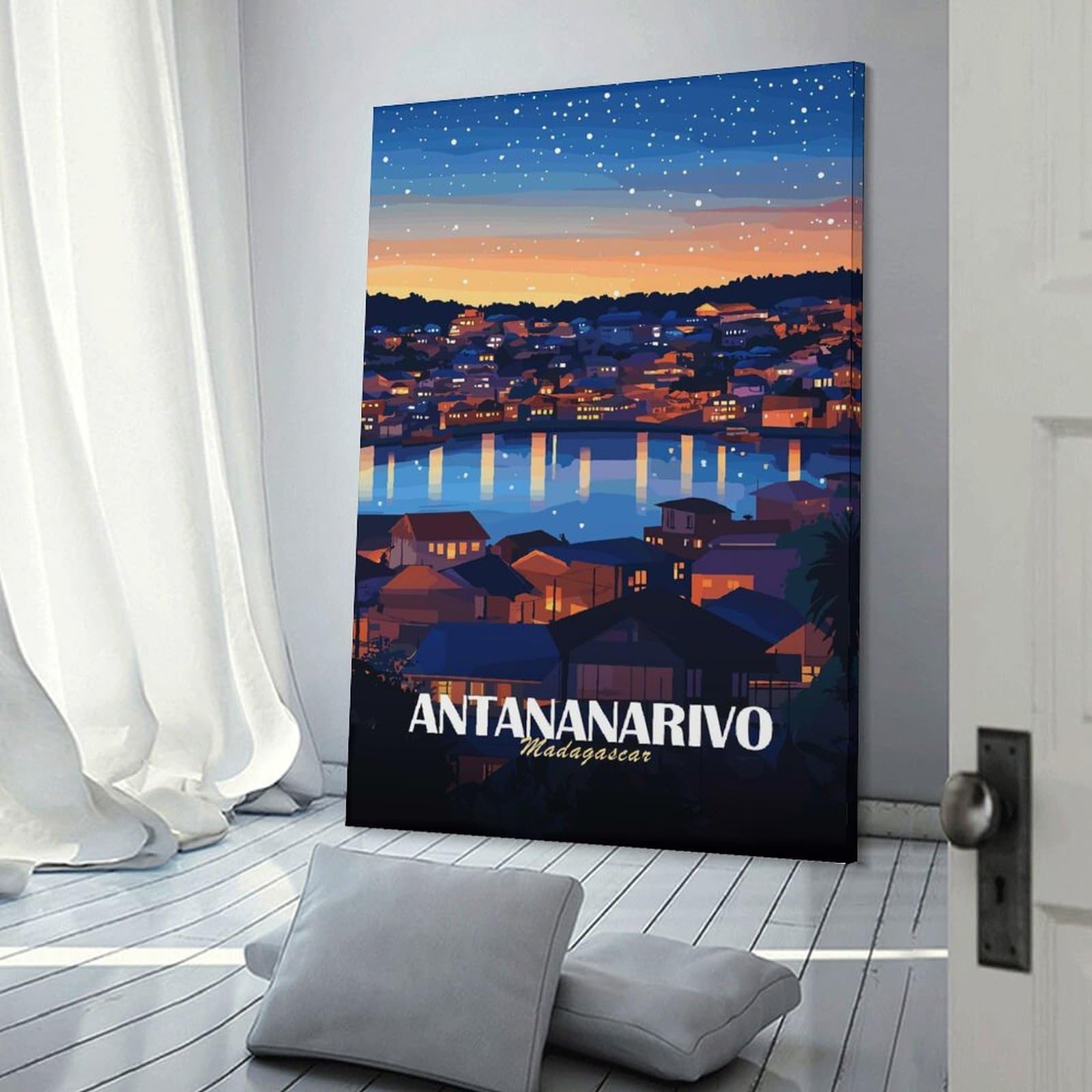 Junmoney Antananarivo Cityscape Decorative Canvas Print 24x36inch(60x90cm), for Corridors, Hallways Or Apartment Entries, Decorative Wall Art for Narrow Spaces