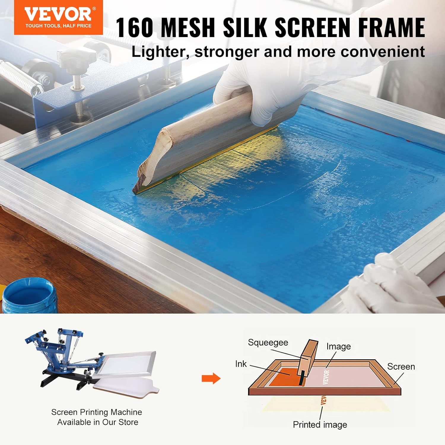 VEVOR Screen Printing Kit, 6 Pieces Aluminum Silk Screen Printing Frames, 20x24inch Silk Screen Printing Frame with 160 Count Mesh, High Tension Nylon Mesh and Sealing Tape for T-Shirts DIY Printing