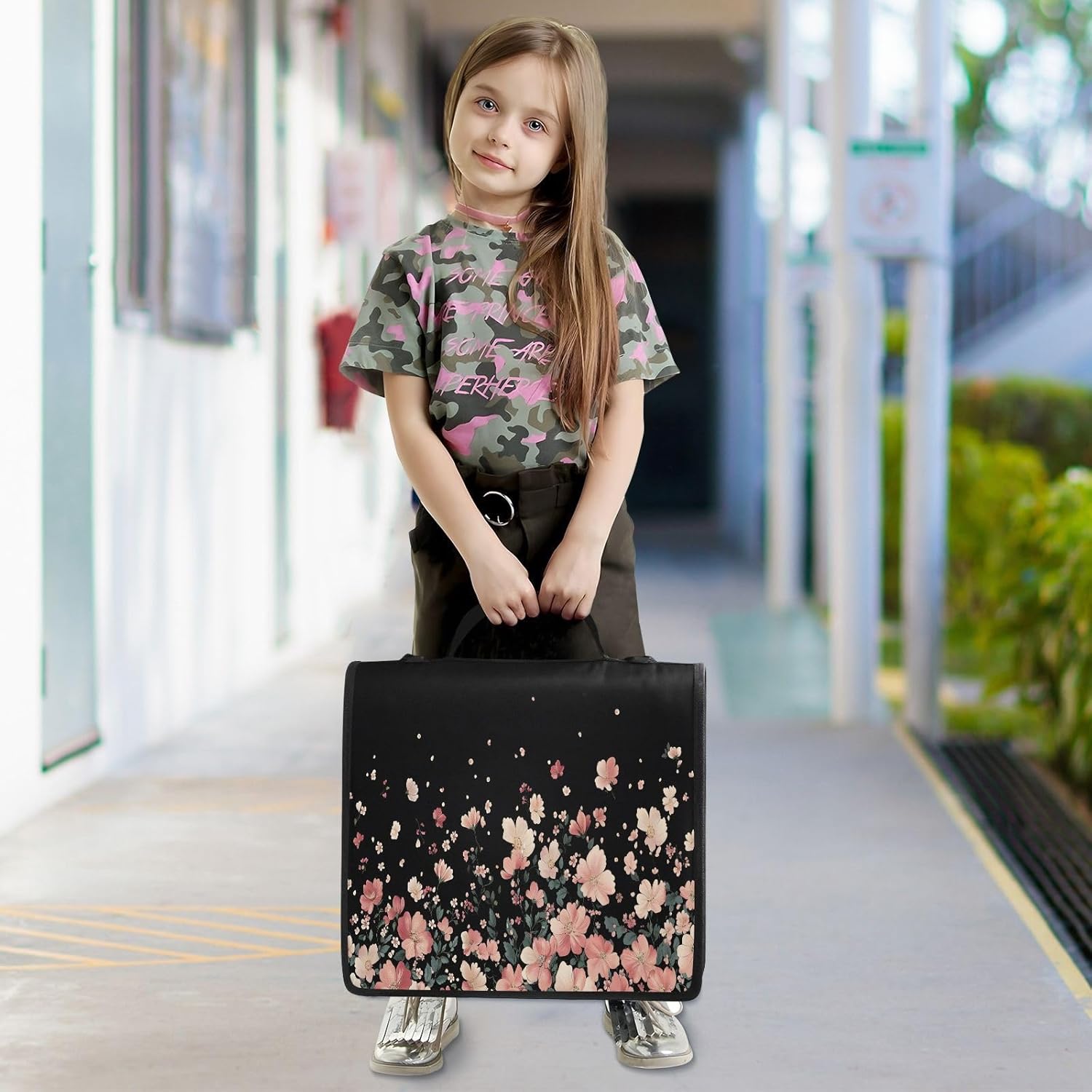 3 Ring Zipper Binder Retro Pink Floral Binders Bag with Shoulder Strap 500 Sheets Paper Organizer Trapper Keeper Documents Storage File Folder for School Office