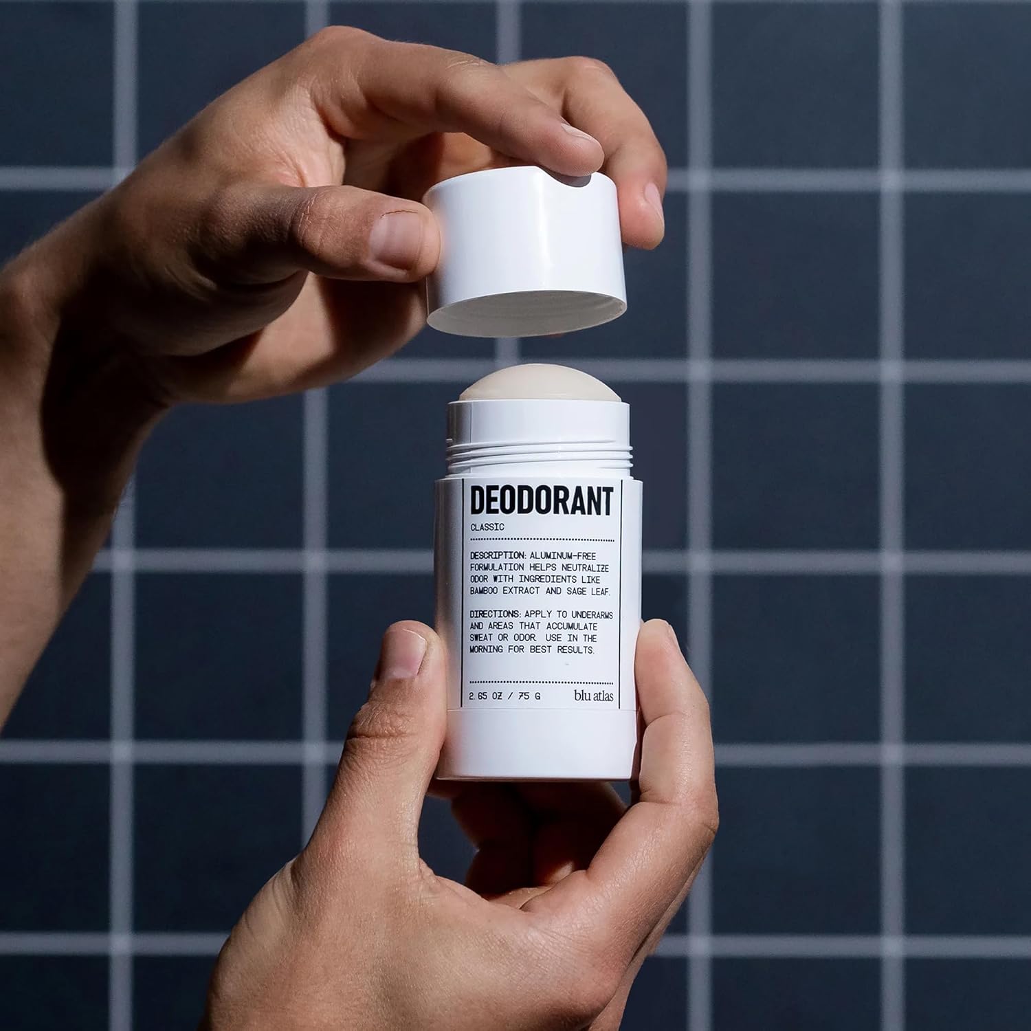 Blu Atlas Aluminum Free Natural Deodorant for Men with Arrowroot Powder & Aloe Vera – 48-Hour Odor Protection, Stain Free & Non-Greasy Formula – Bergamot, Sage & Patchouli Scent, 2.65 oz