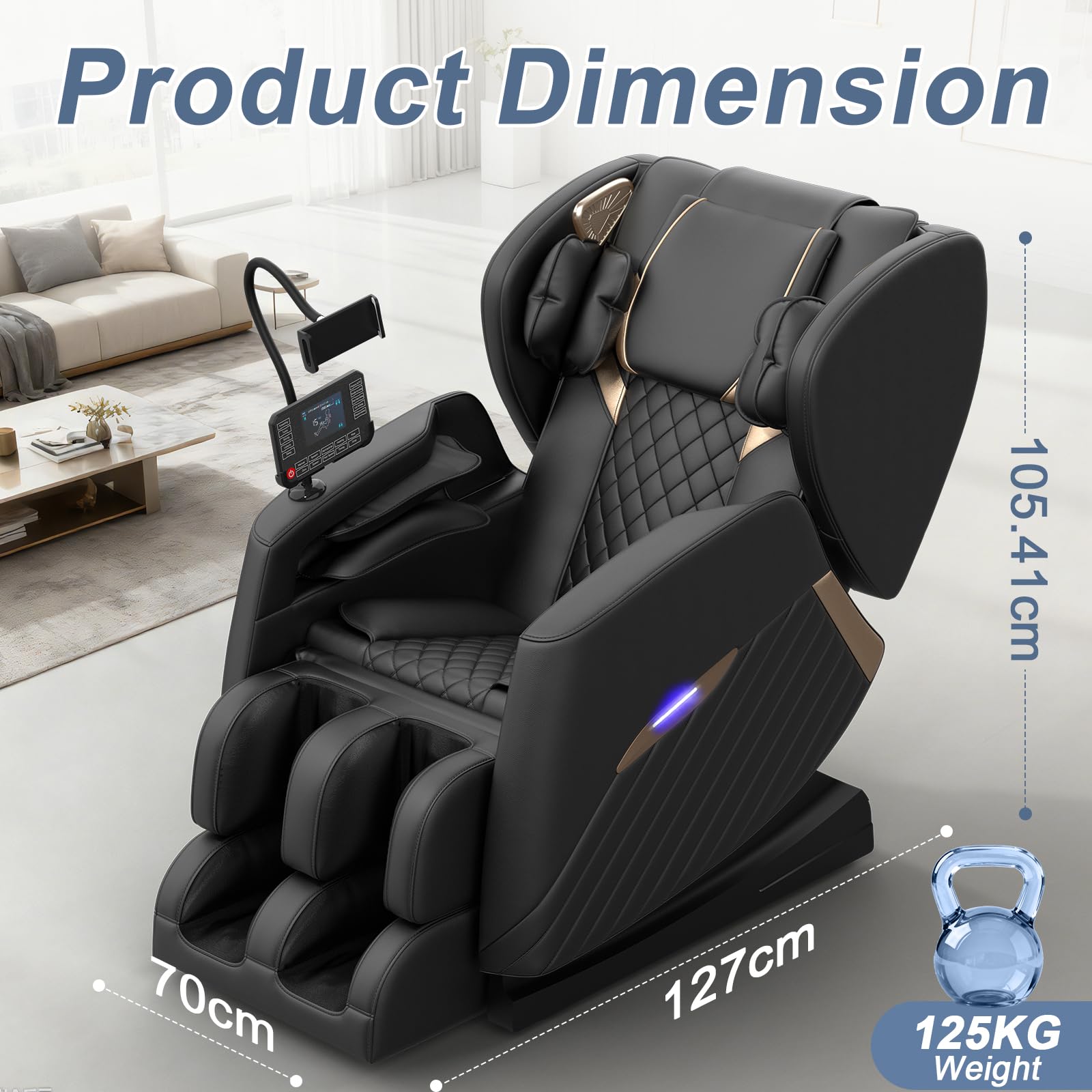 Sillón de Masaje de Cuerpo Completo, Modo Gravedad Cero, con 16 Puntos de Masaje y 8 airbags, calefacción Lumbar, Rodillo para pantorrillas y Masaje con airbags, Altavoz Bluetooth