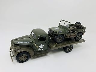 New-Ray 1941 Chevy Military Livery Hauling a Jeep Willys Flatbed Model Truck