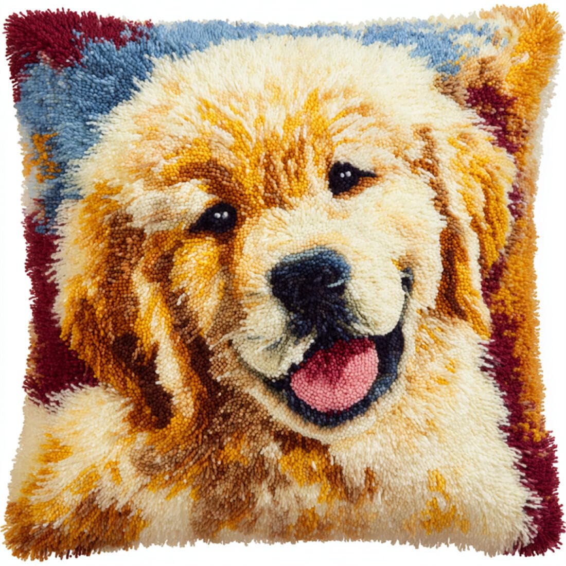 Kitquiver Animal Latch Hook Cushion Craft Kits Golden Retriever Portrait DIY Latch Hook Rug Kit for Beginners Embroidery Cushion Canvasfor Adult Beginners 17x17In