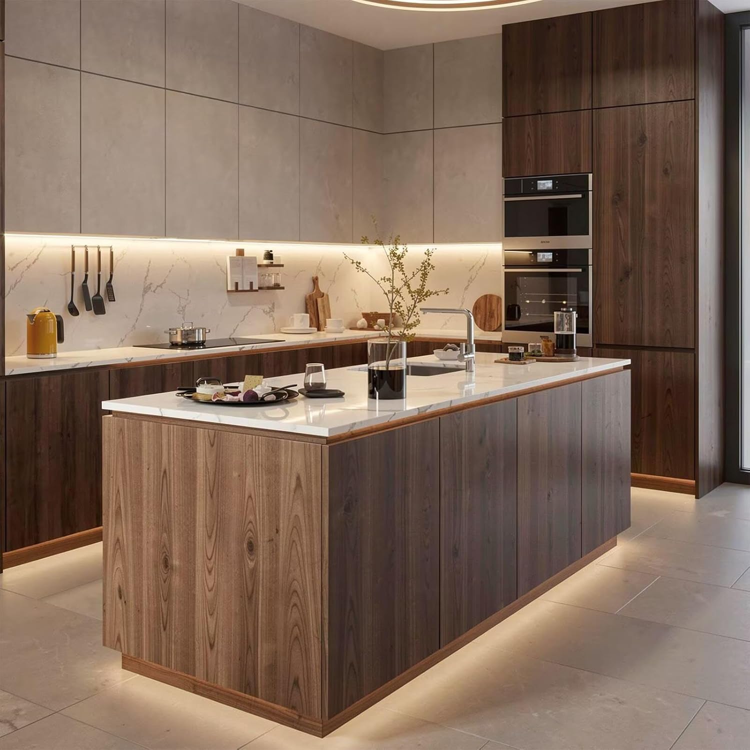 Kitchen Island with Storage - Kitchen Island Table with Recessed Sink, Modern Dinner Table Includes Integrated LED Under Cabinet Lighting, Multi-Functional (68IN No Chairs)