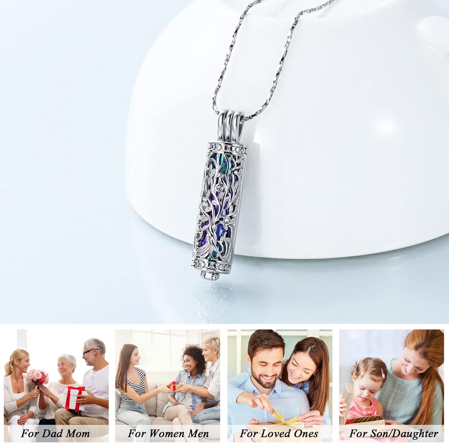 Imrsanl Cremation Jewelry for Ashes Tree of Life Urn Necklace Cylinder Vial Urn Necklace for Men Women Keepsake Ashes Necklace Pendent - Image 6