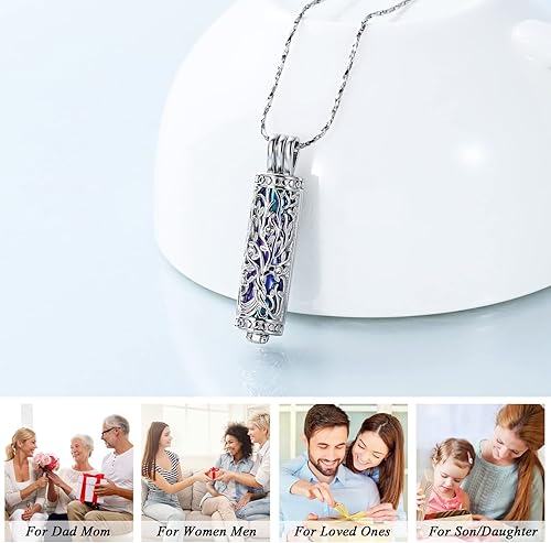 Miniatura 3 de Imrsanl Collar con colgante de urna de cremación con vial de cilindro hueco, urna de recuerdo, joyería de cremación, medallones conmemorativos