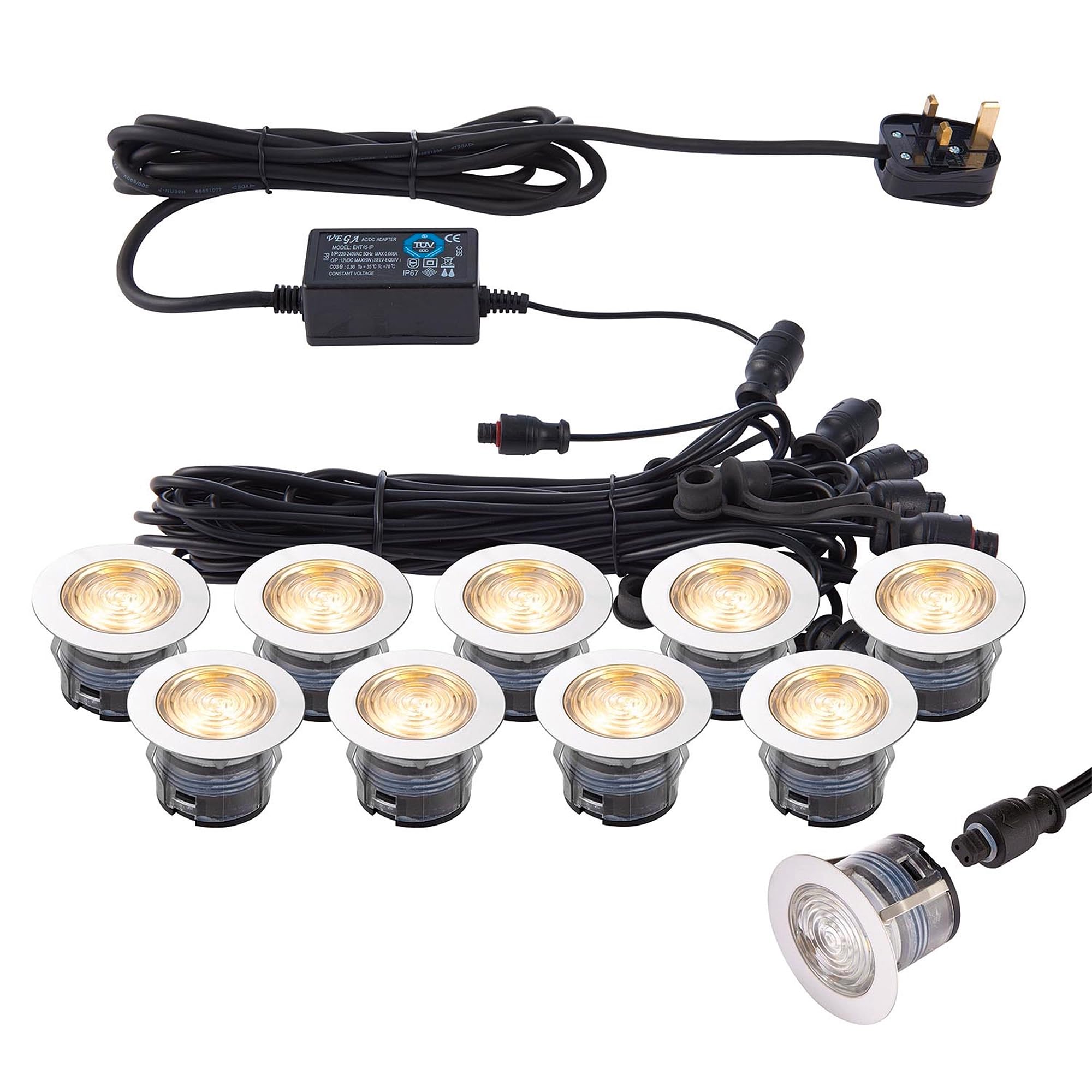 National Lighting Stainless Steel Ikon Pro Pack Of 10 Colour Changing (Cct) Warm & Cool White Led 45Mm Round Outdoor Garden Decking Pathway Kitchen Plinth Lights Kit - Ip67