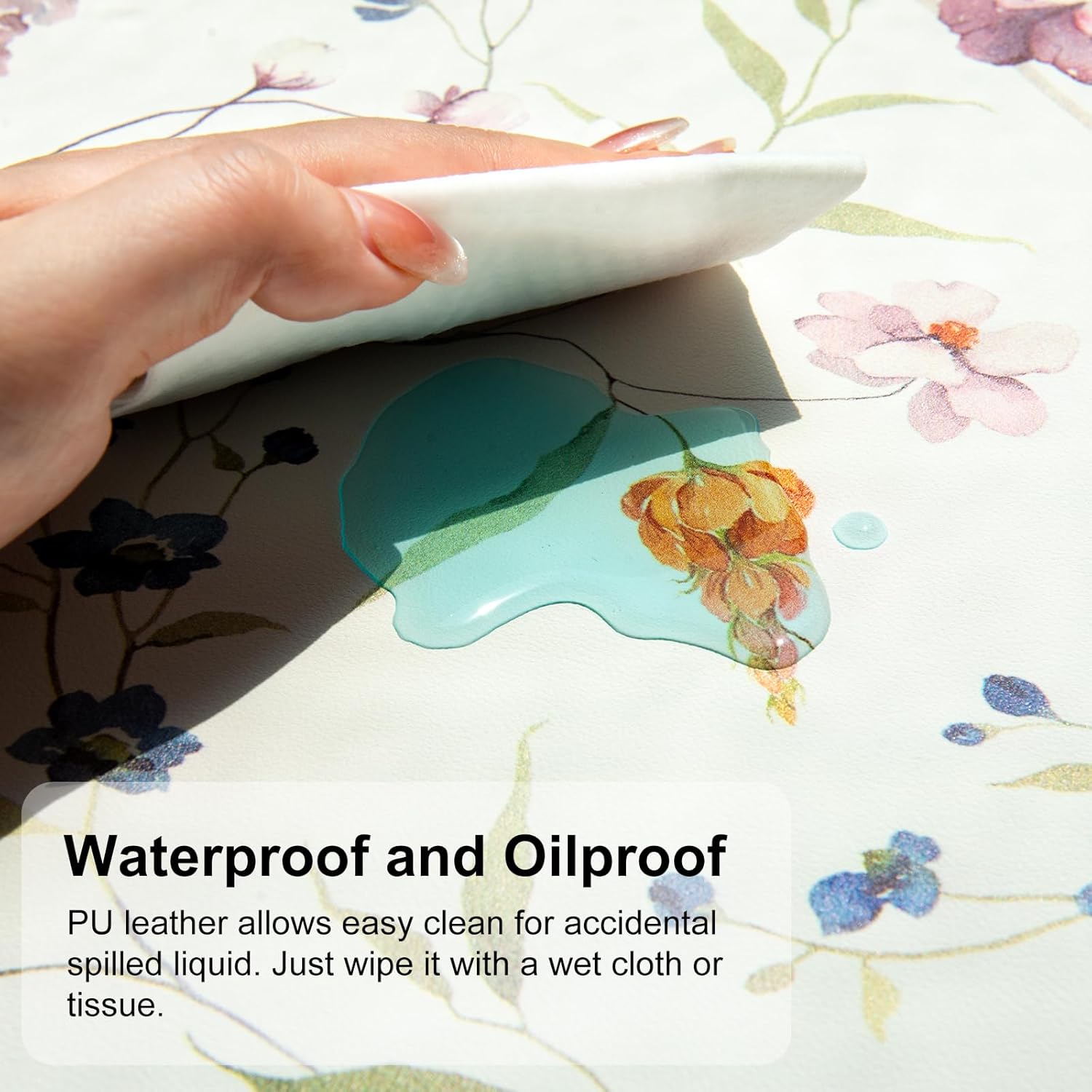 QIYI Floral Mouse Pad, Large Desk Mat for Desktop, Women Girls Watercolor Flowers Office Décor Desk Accessories, PU Leather Waterproof Gaming Mousepad, Wildflowers Desk Pad Computer Mat, 31.5" x 15.7" - Image 3