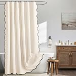 MIULEE Linge de douche à clin d'oeil beige Texturé avec 12 Crochets en métal Mignon lourd lavable imperméable neutre épais rideaux de douche avec bordure noire pour salle de bain Hôtel baignoire, W72*L72