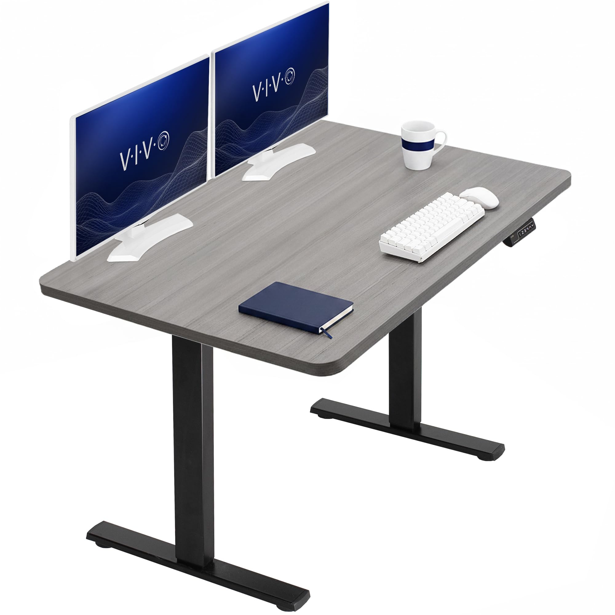VIVO Dark Gray 48 x 30 in Standing Desk, DESK-KIT-1B5G | Electric, Holds 220 lbs, Sit Stand, Height Adjustable, One-Piece Extra Deep Table Top, Memory Presets, 1B Series, Black Frame