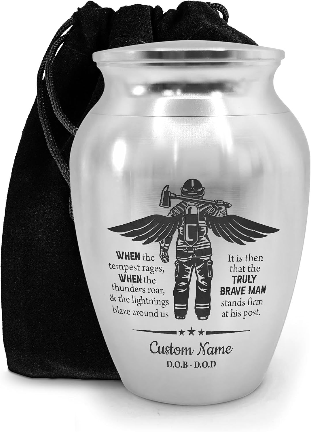Artsy Woodsy Personalized Fireman Mini Urns Stainless Steel, Decorative Keepsake Urns with Fire Fighter Design 2.56 inch, Funeral Memorial Urns for Adult Male Female Human Ashes (Silver, 2.56, 05)