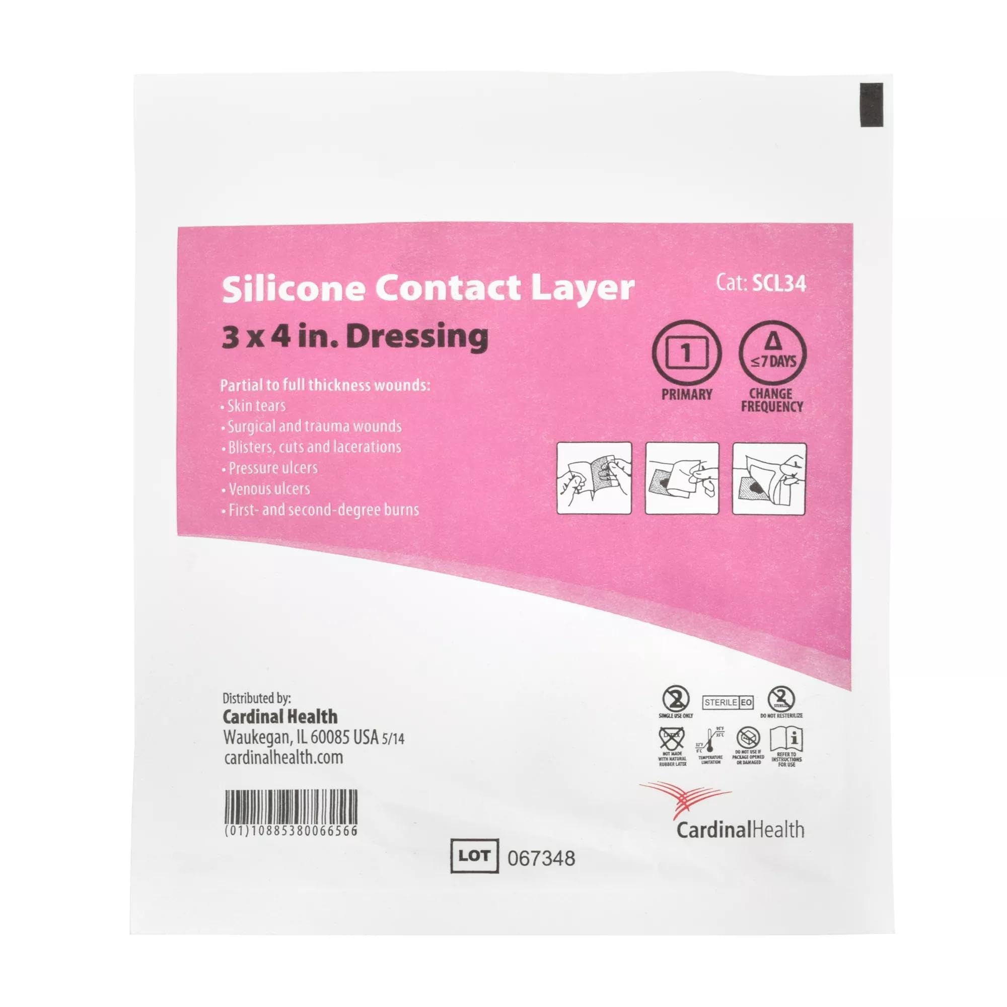 Cardinal Health™ Silicone Contact Layer Dressing, 3 x 4IN, Case of 5 Boxes of 10